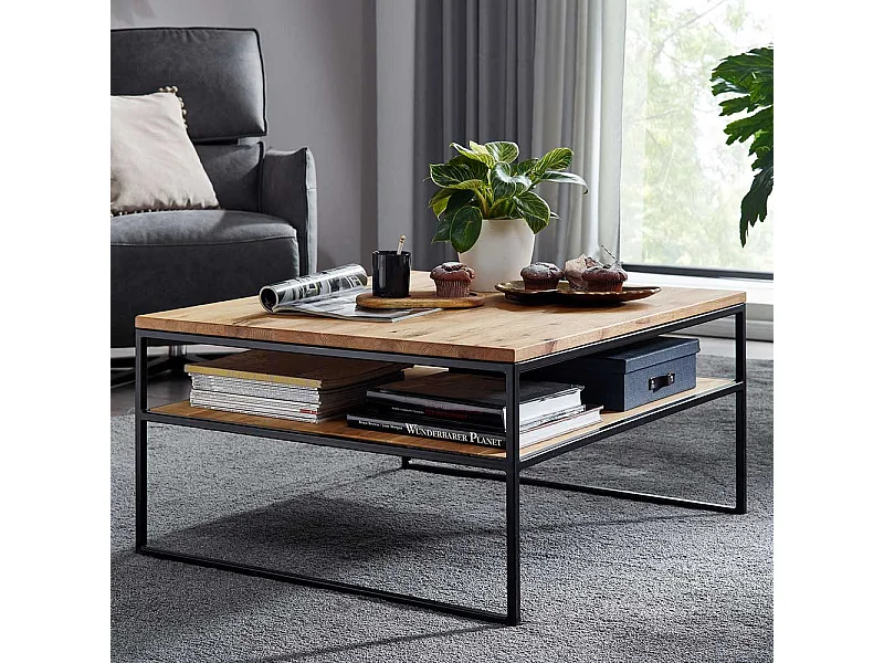 Wohnzimmer Massivholztisch aus Wildeiche Metall Bügelgestell