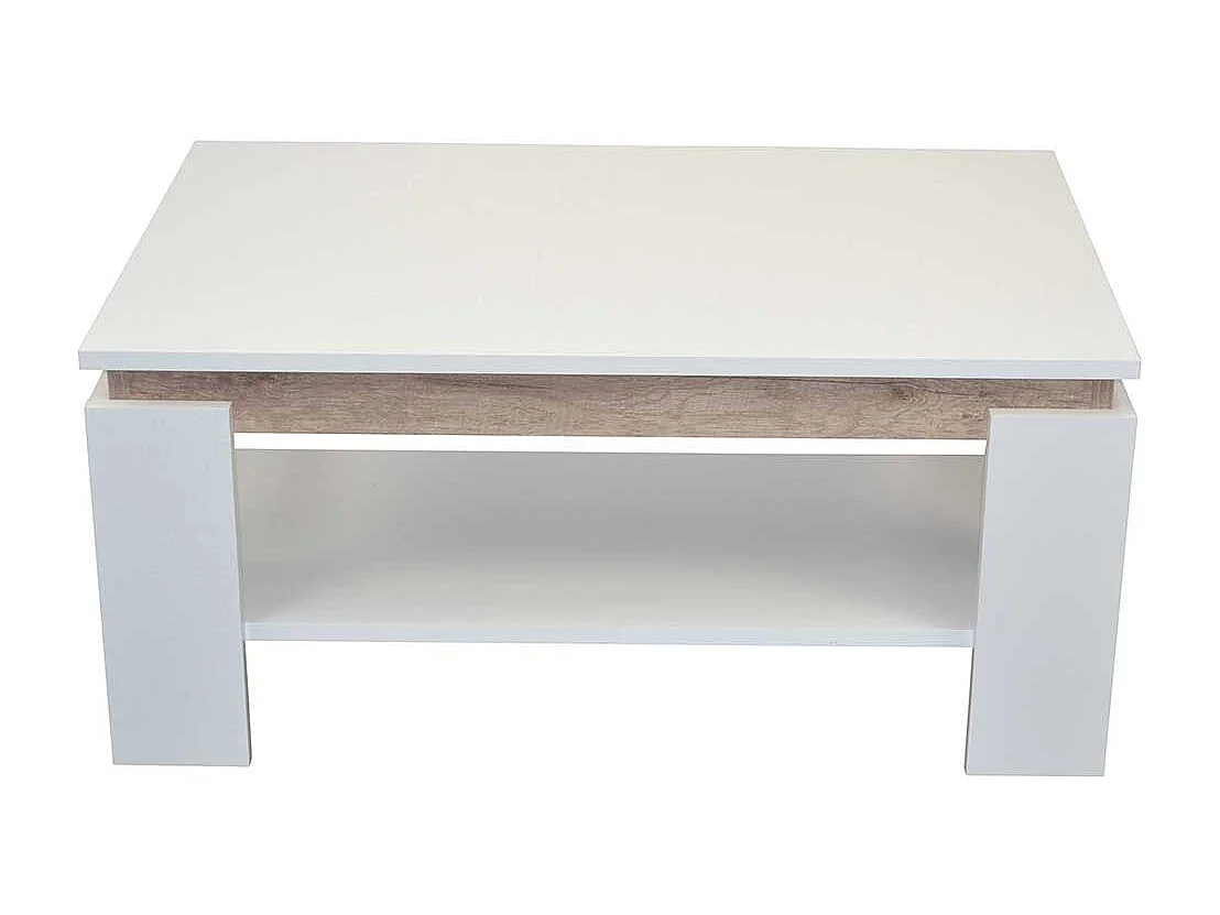 Couchtisch in Weiß und Wildeichefarben zusätzlicher Ablage
