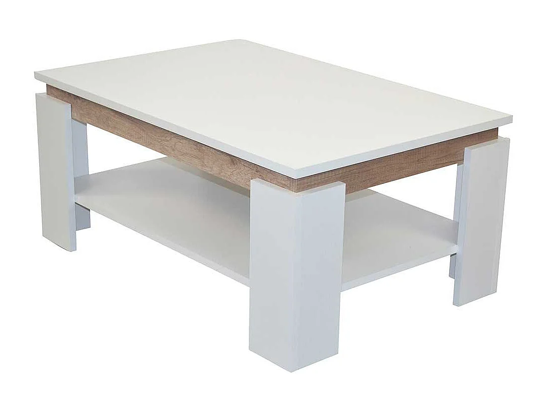 Couchtisch in Weiß und Wildeichefarben zusätzlicher Ablage