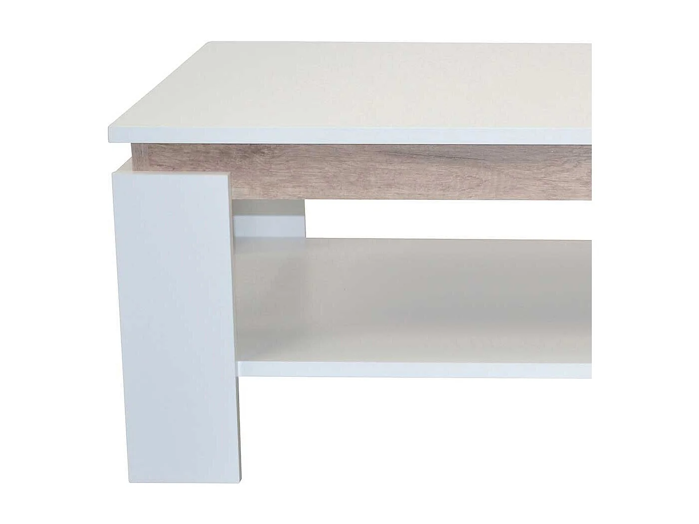 Couchtisch in Weiß und Wildeichefarben zusätzlicher Ablage