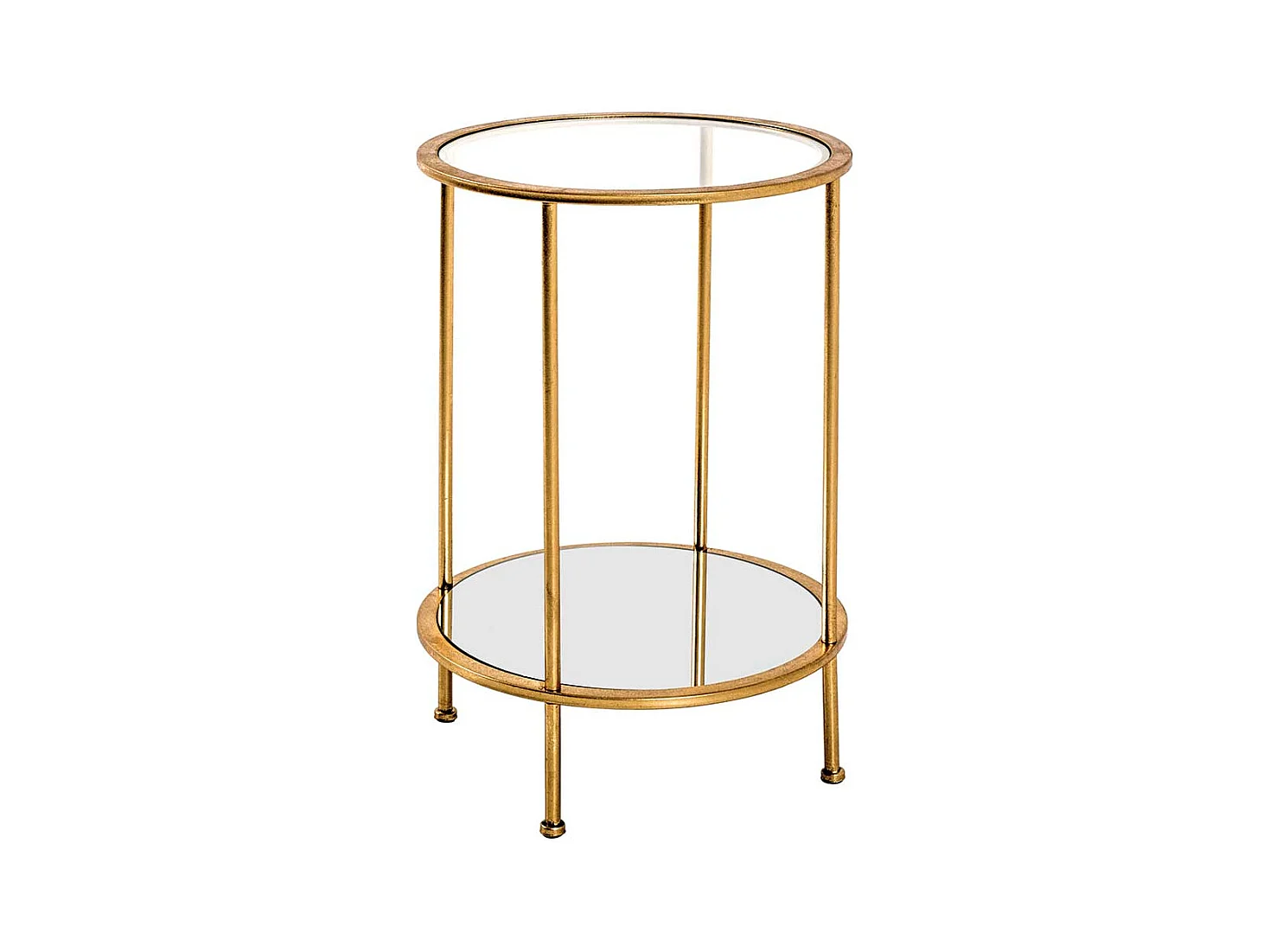 Runder Sofa Tisch aus Stahl in Goldfarben Spiegelglasplatten