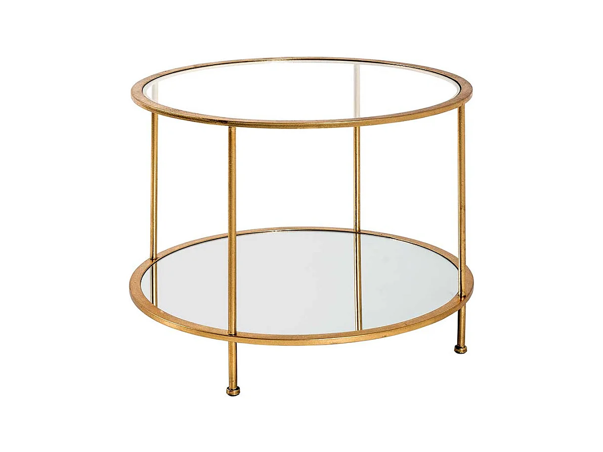 Runder Sofa Tisch aus Stahl in Goldfarben Spiegelglasplatten