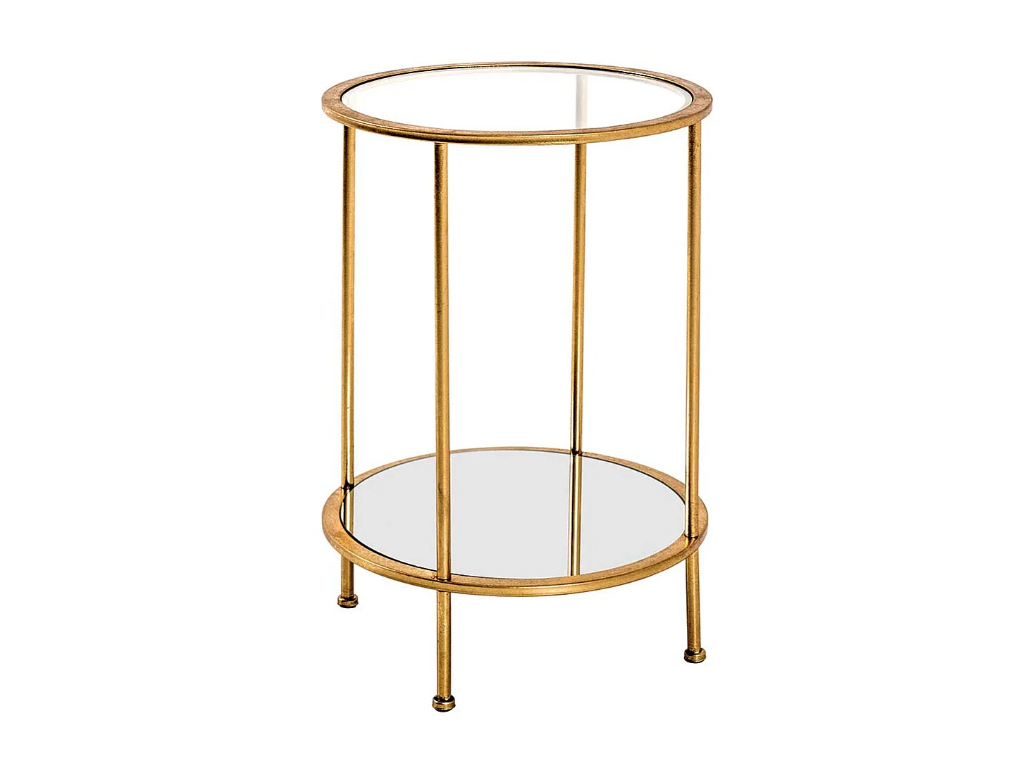 Runder Sofa Tisch aus Stahl in Goldfarben Spiegelglasplatten