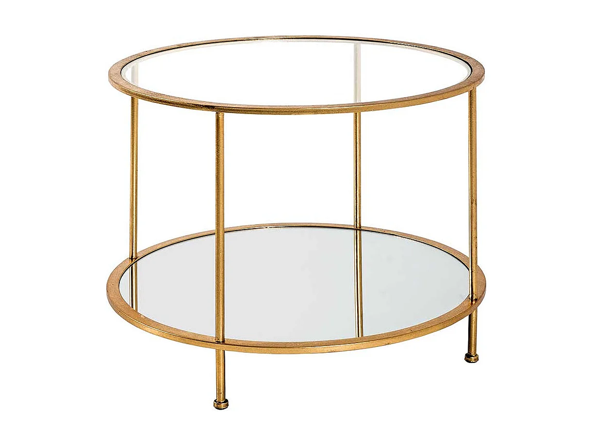 Runder Sofa Tisch aus Stahl in Goldfarben Spiegelglasplatten