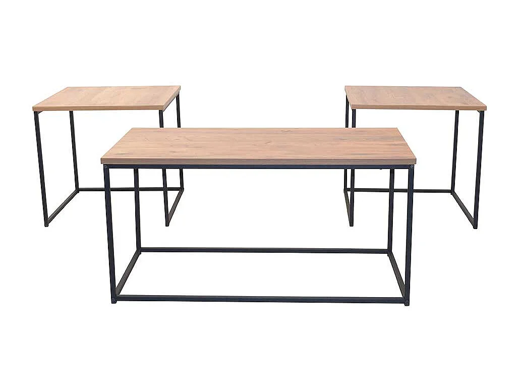 Couchtischset in Eichefarben und Schwarz Bügelgestell (dreiteilig)