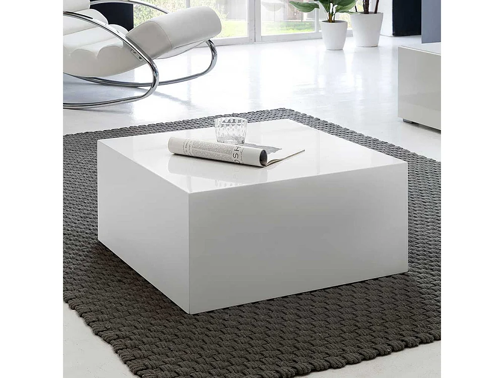 Block Couchtisch Hochglanz in Weiß 60x30x60 cm