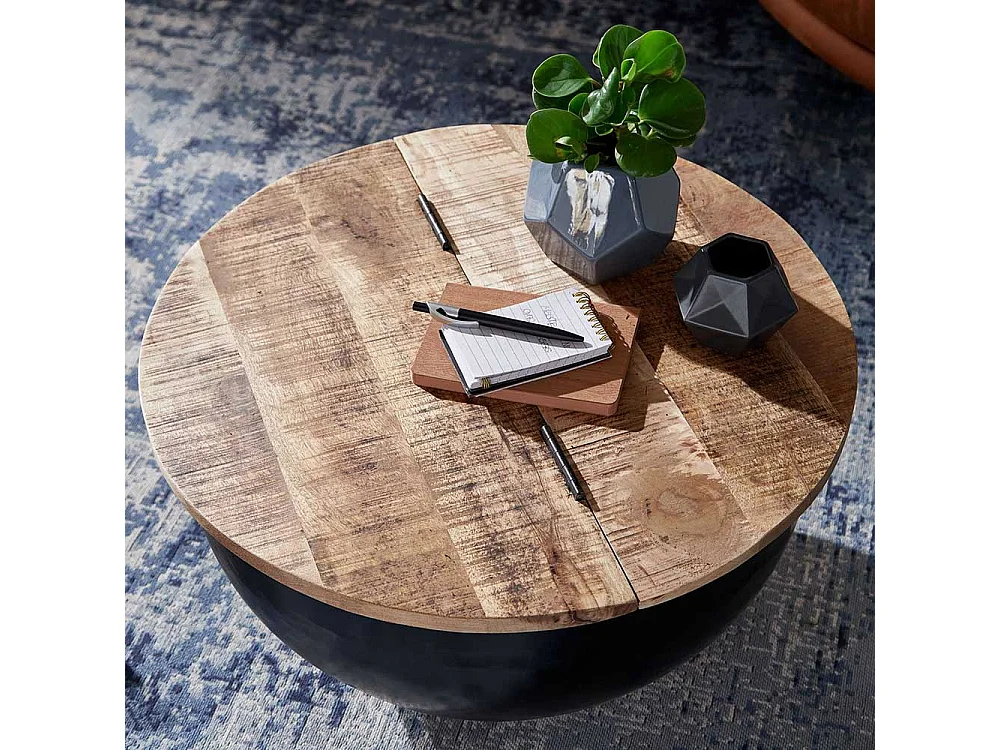 Truhentisch Industriestil aus Mangobaum Massivholz Metall