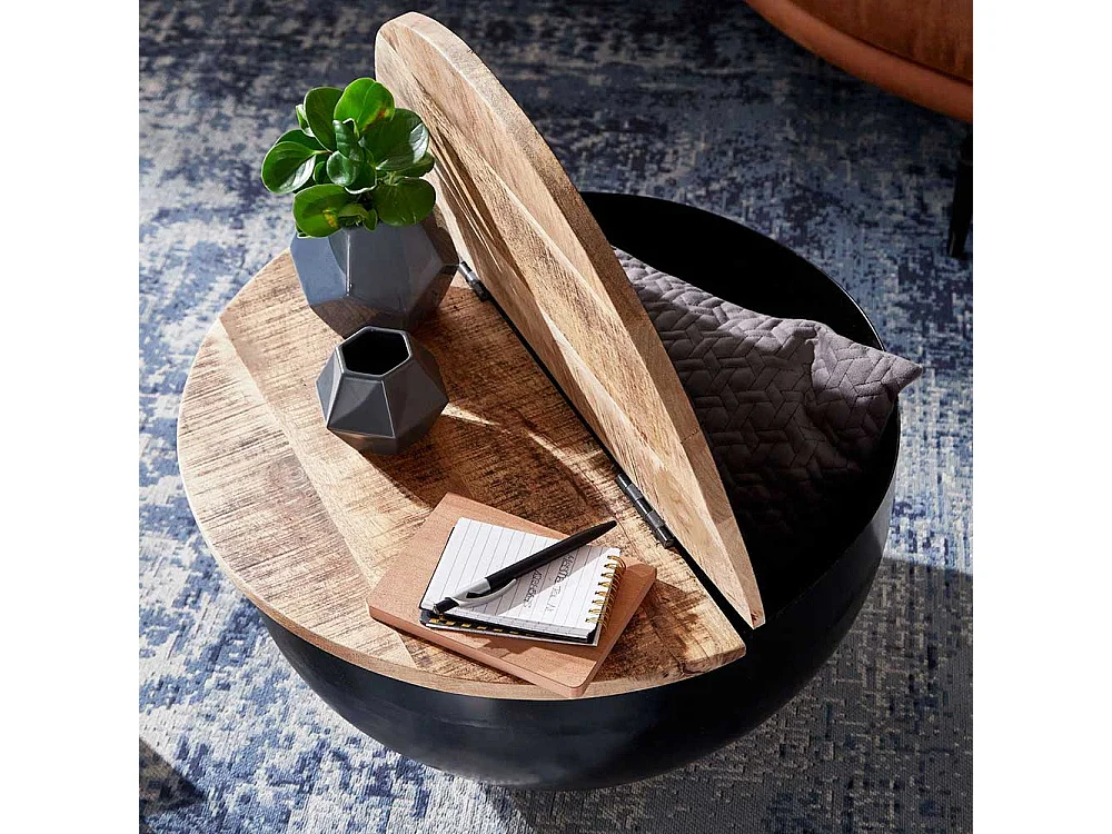 Truhentisch Industriestil aus Mangobaum Massivholz Metall