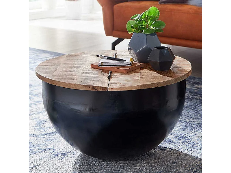 Truhentisch Industriestil aus Mangobaum Massivholz Metall