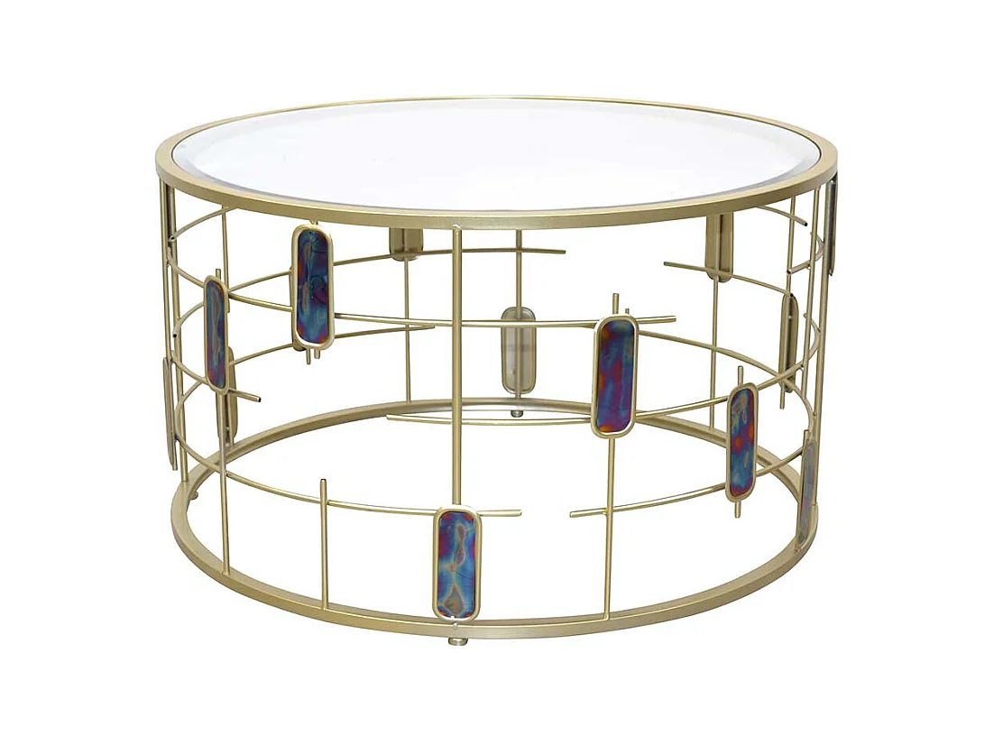 Moderner Designtisch in Goldfarben Spiegelglas und Metall