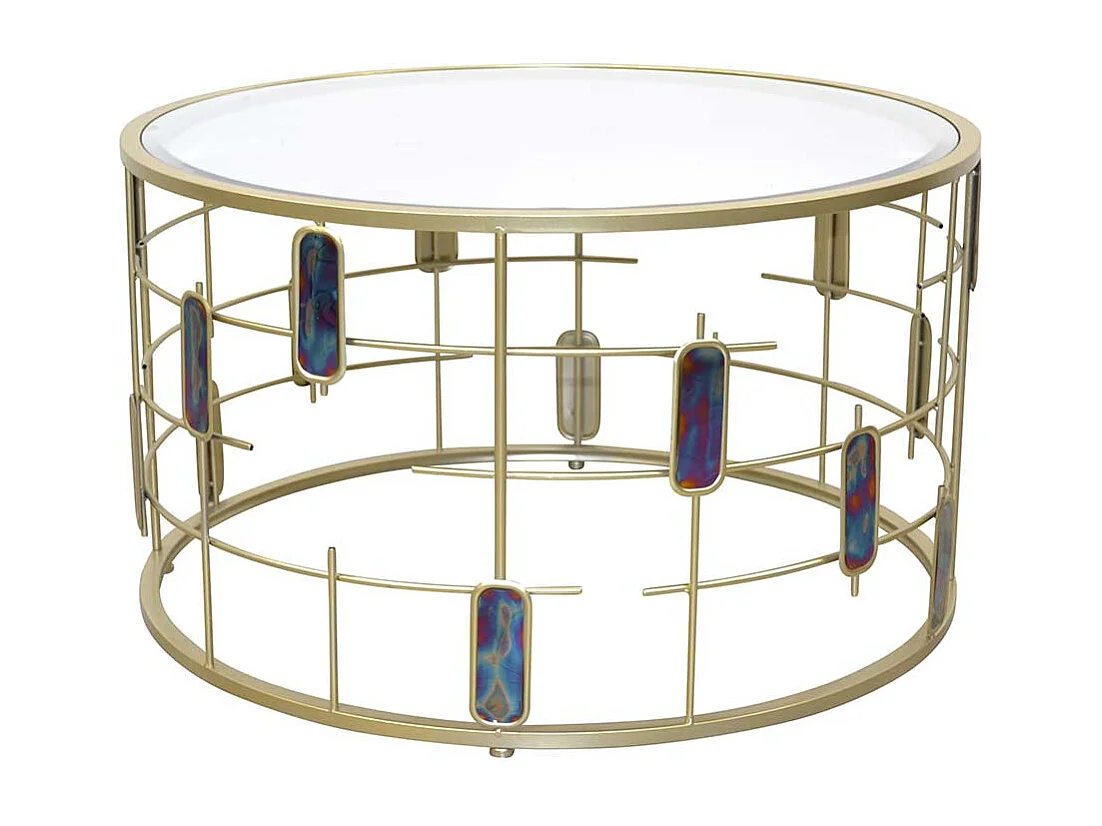 Moderner Designtisch in Goldfarben Spiegelglas und Metall