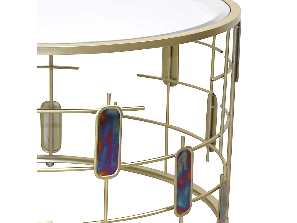 Moderner Designtisch in Goldfarben Spiegelglas und Metall