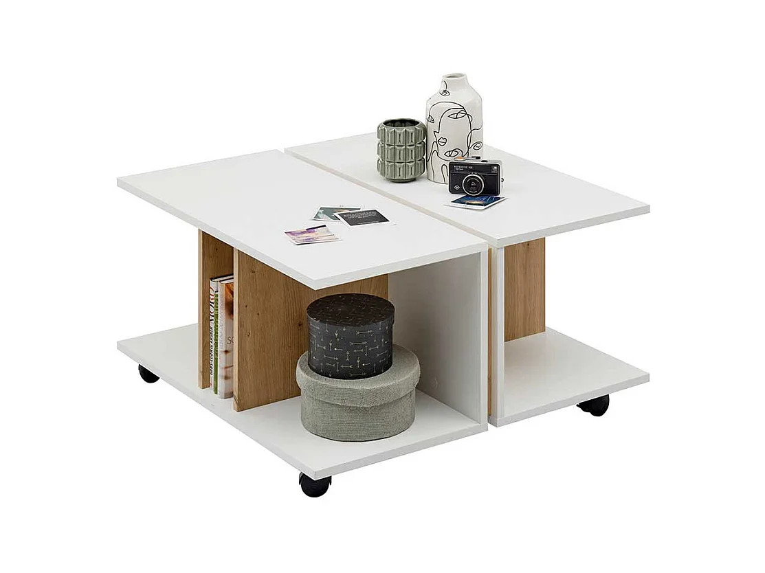 Couchtisch mit Rollen in Wildeichefarben und Weiß 41 cm hoch