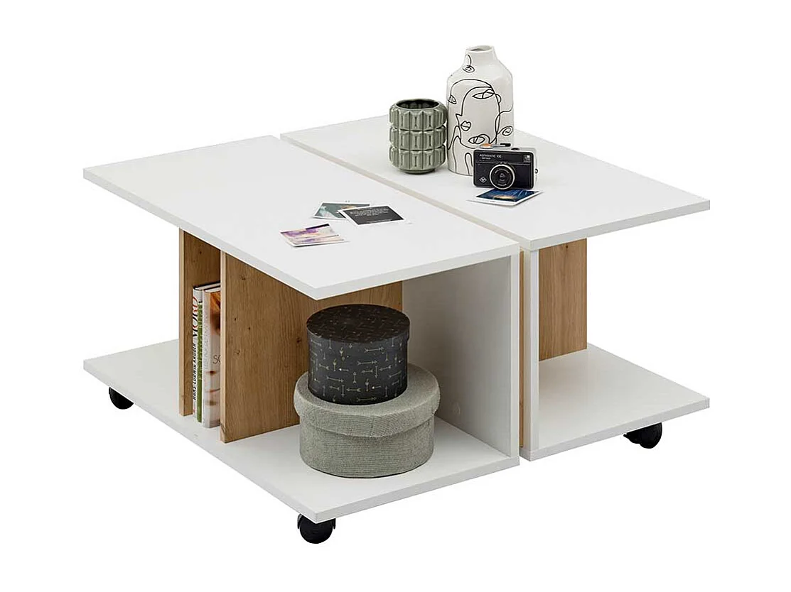 Couchtisch mit Rollen in Wildeichefarben und Weiß 41 cm hoch