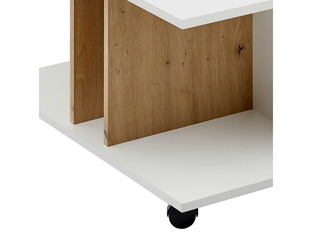 Couchtisch mit Rollen in Wildeichefarben und Weiß 41 cm hoch