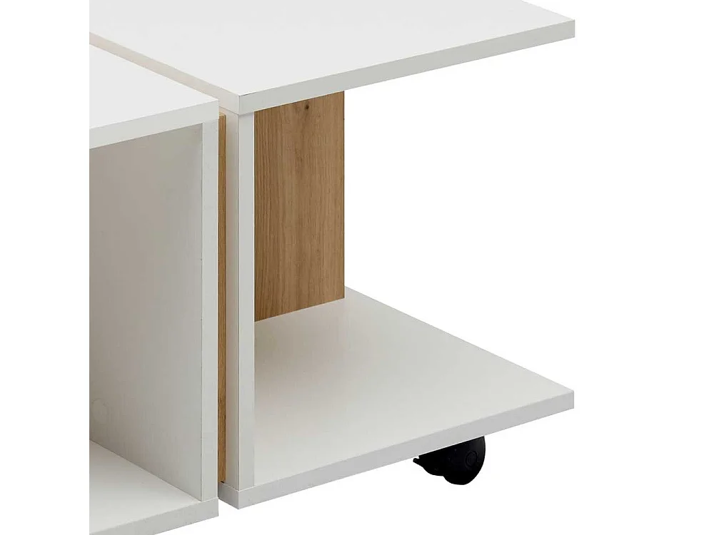 Couchtisch mit Rollen in Wildeichefarben und Weiß 41 cm hoch