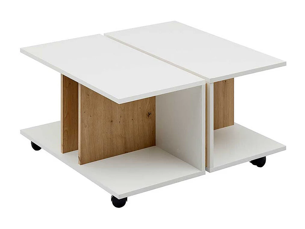 Couchtisch mit Rollen in Wildeichefarben und Weiß 41 cm hoch