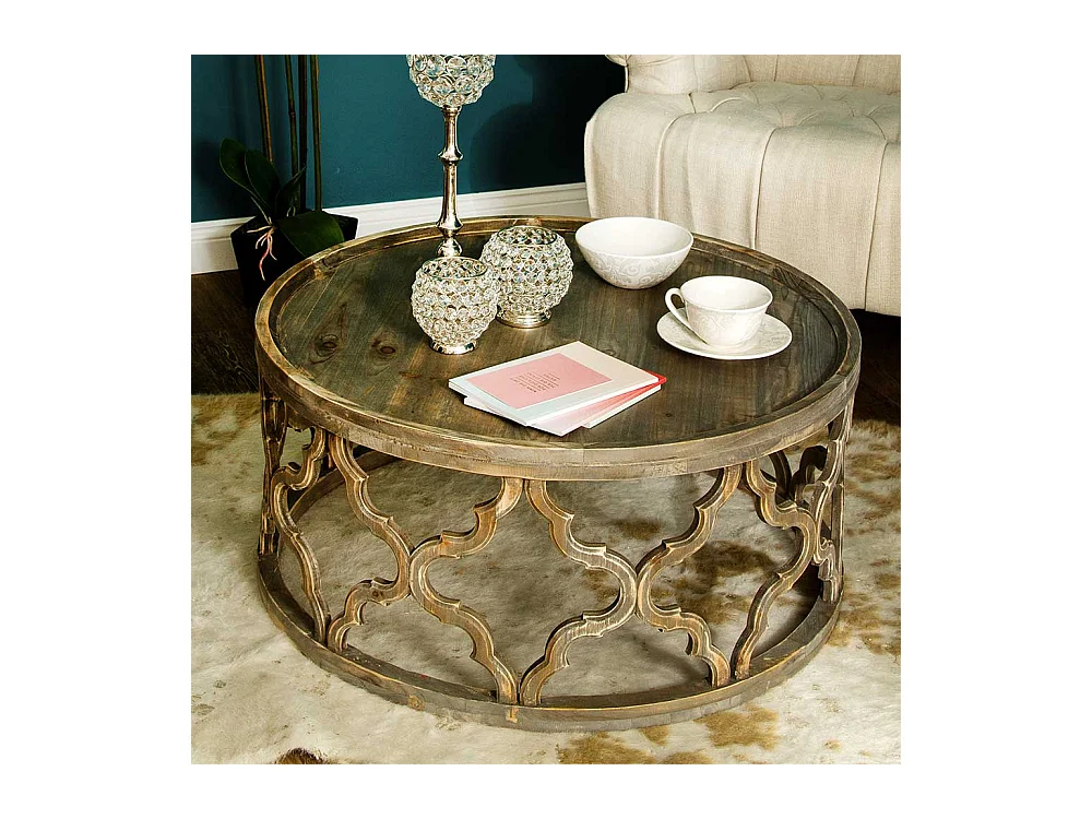 Holz Wohnzimmertisch im Vintage Look runder Tischplatte