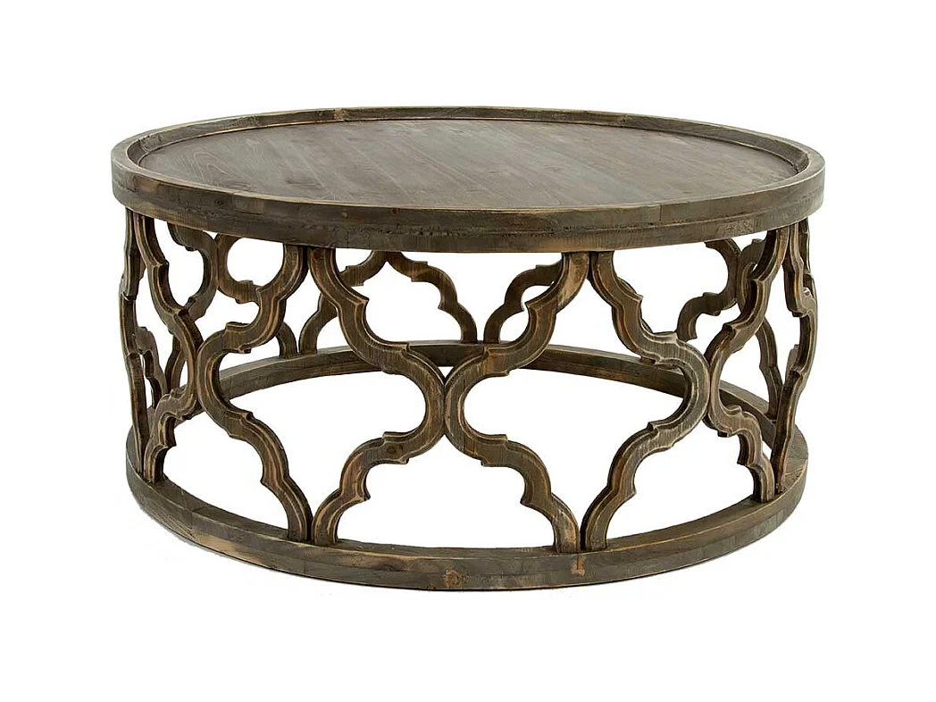 Holz Wohnzimmertisch im Vintage Look runder Tischplatte