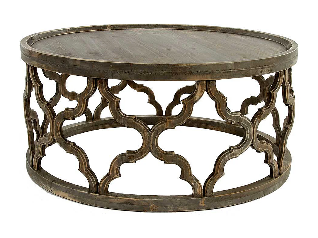 Holz Wohnzimmertisch im Vintage Look runder Tischplatte