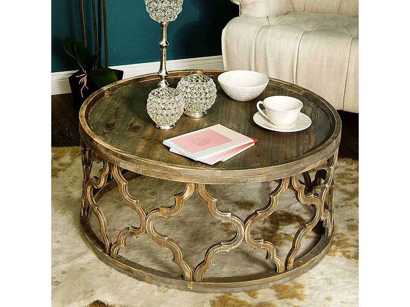 Holz Wohnzimmertisch im Vintage Look runder Tischplatte