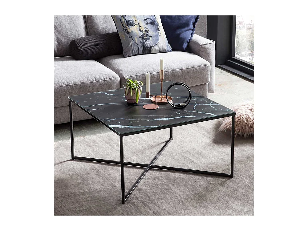 Salontisch im Retrostil Glasplatte Marmoroptik