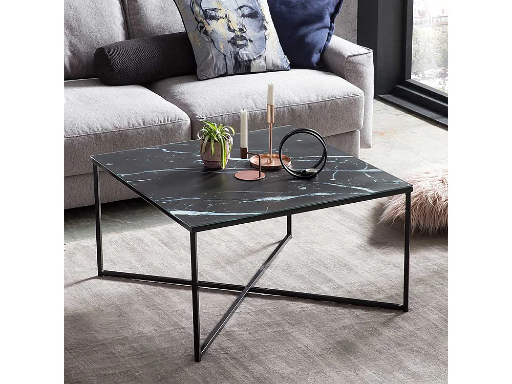 Salontisch im Retrostil Glasplatte Marmoroptik