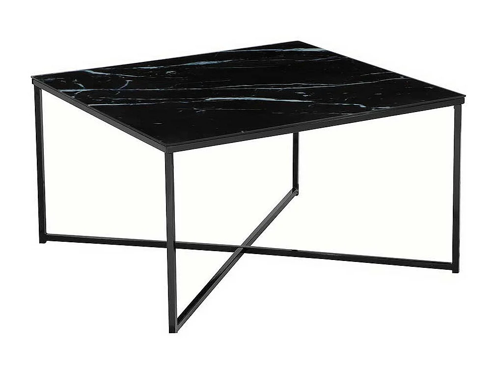 Salontisch im Retrostil Glasplatte Marmoroptik