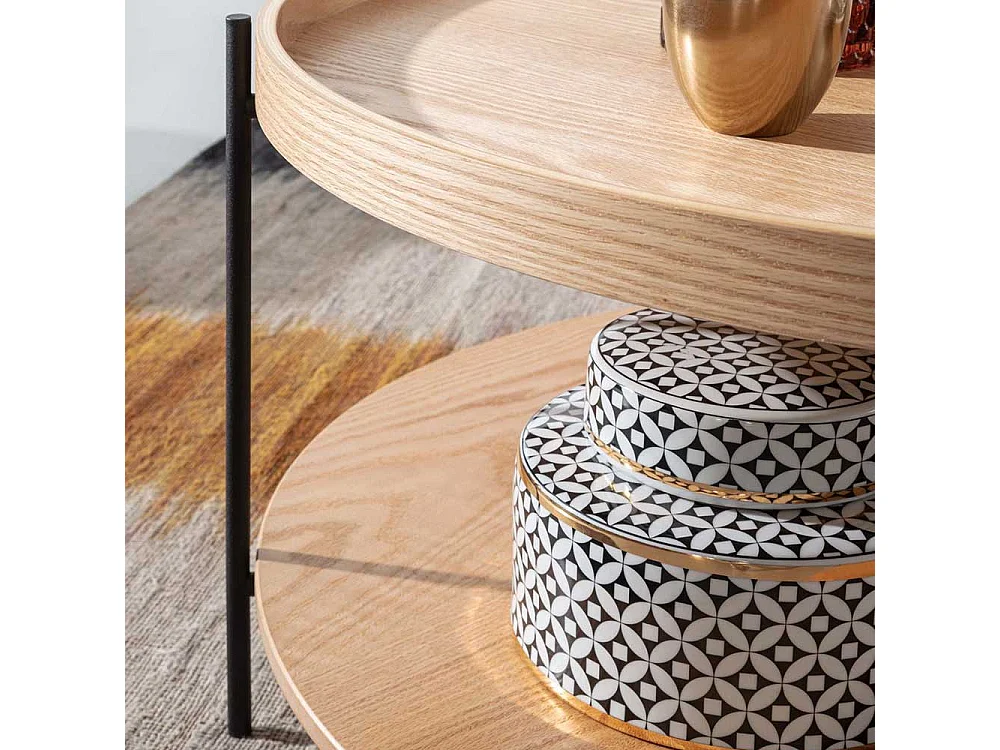 Sofa Tisch in Eichefarben Metall Vierfußgestell Schwarz