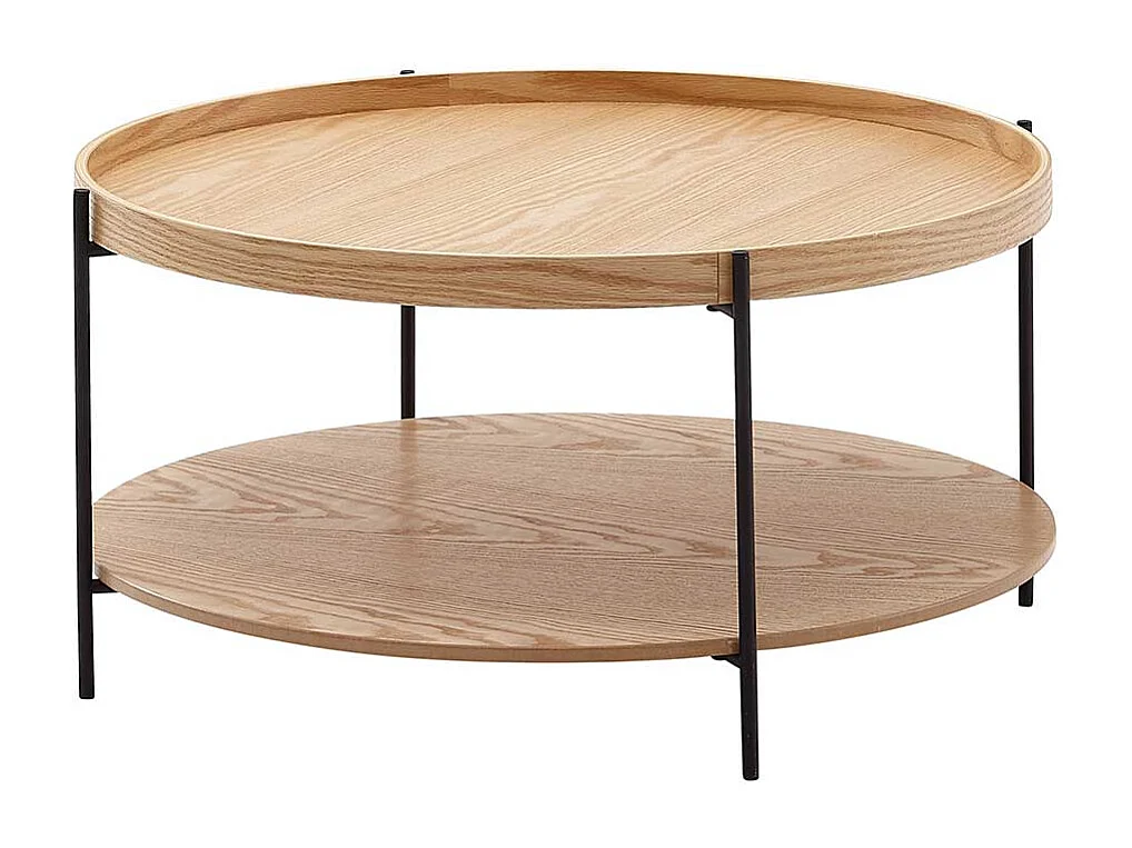 Sofa Tisch in Eichefarben Metall Vierfußgestell Schwarz