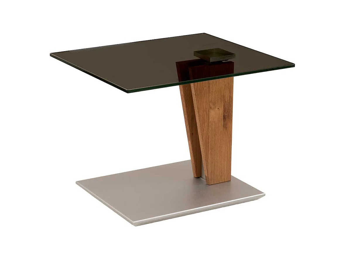 Wohnzimmertisch mit Glasplatte Massivholz Säulengestell
