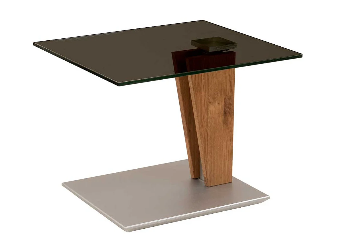 Wohnzimmertisch mit Glasplatte Massivholz Säulengestell