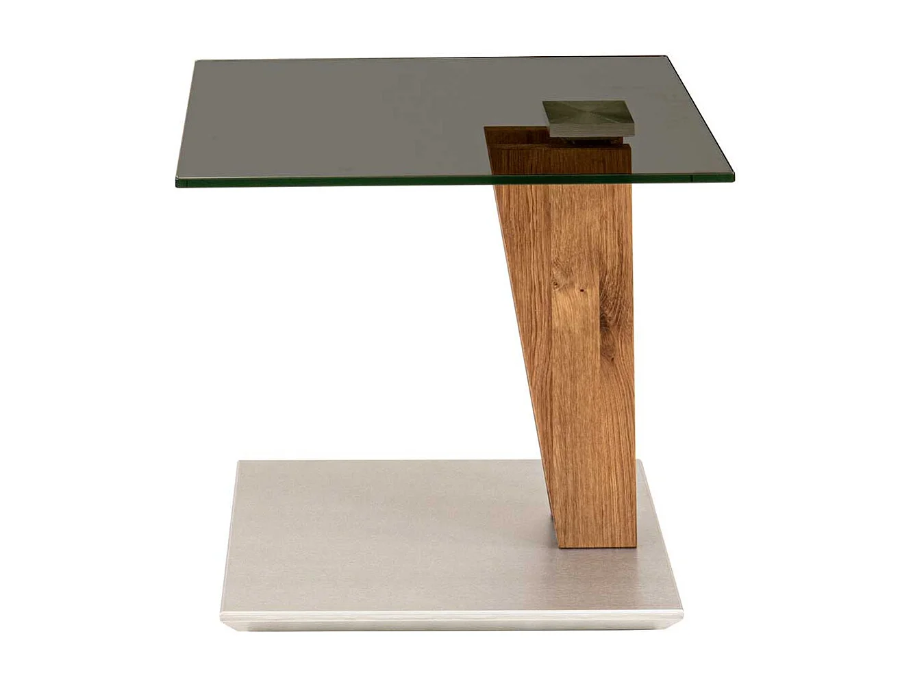 Wohnzimmertisch mit Glasplatte Massivholz Säulengestell