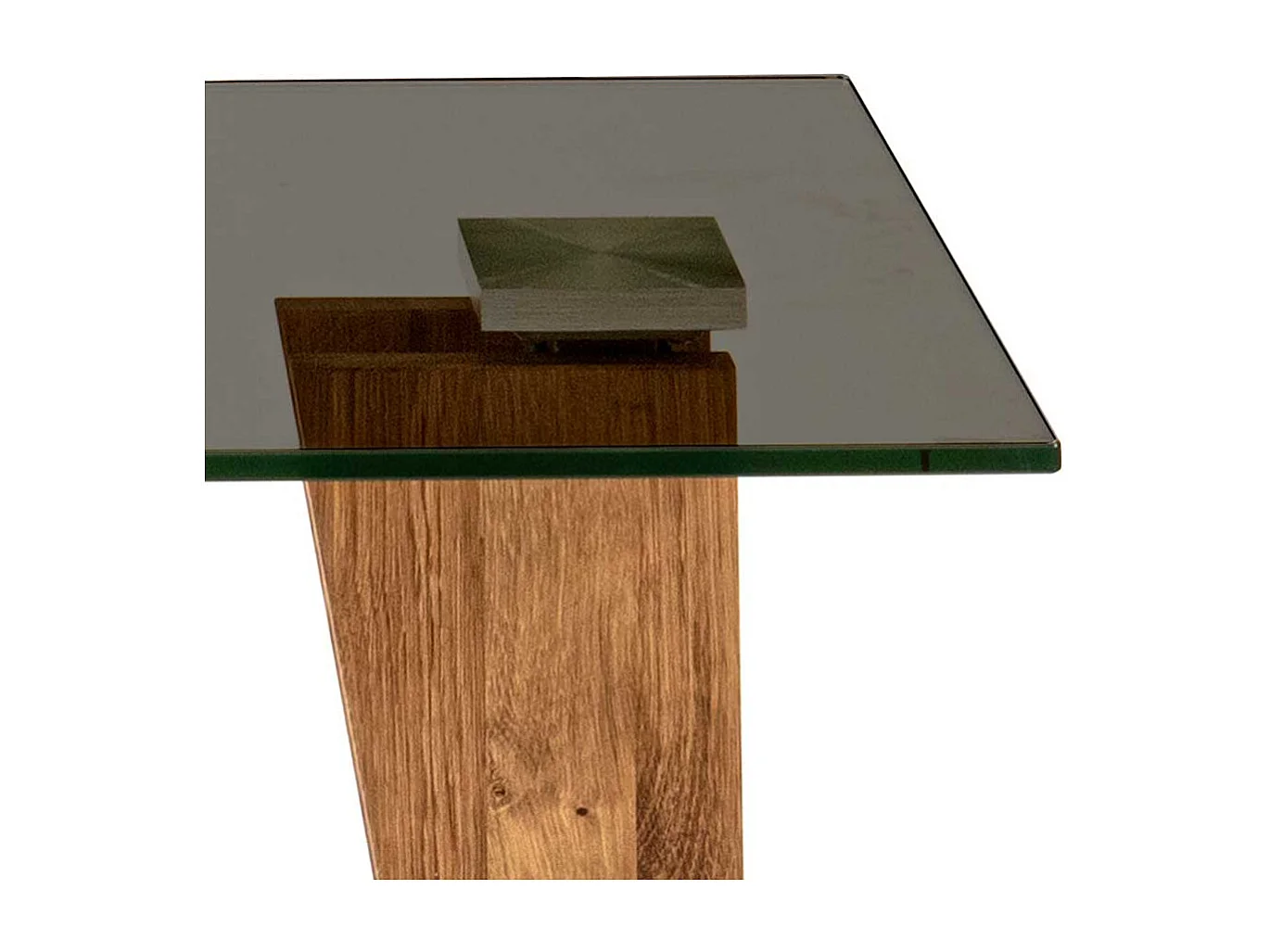 Wohnzimmertisch mit Glasplatte Massivholz Säulengestell