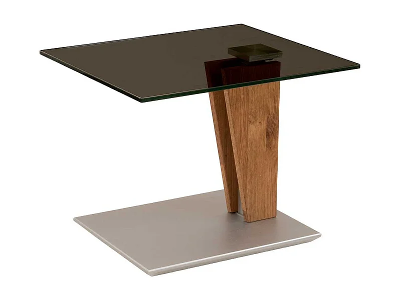 Wohnzimmertisch mit Glasplatte Massivholz Säulengestell