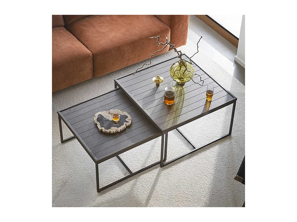 Wohnzimmertisch quadratisch in Eiche braun und Schwarz Skandi Design