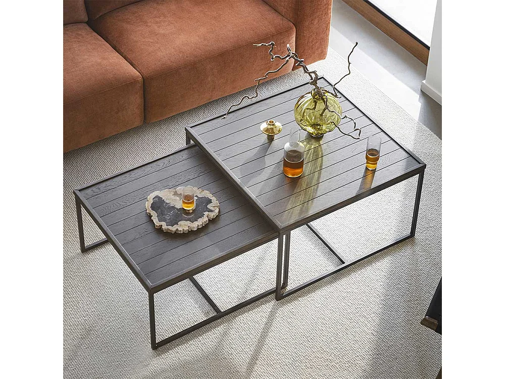 Wohnzimmertisch quadratisch in Eiche braun und Schwarz Skandi Design