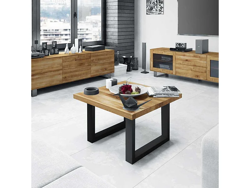 Tischchen aus Wildeiche Massivholz Stahl