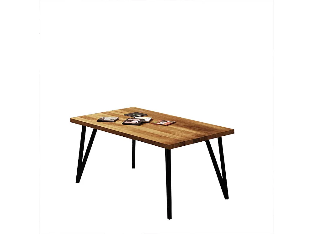 Wohnzimmertisch aus Wildeiche Massivholz und Stahl Loft Design