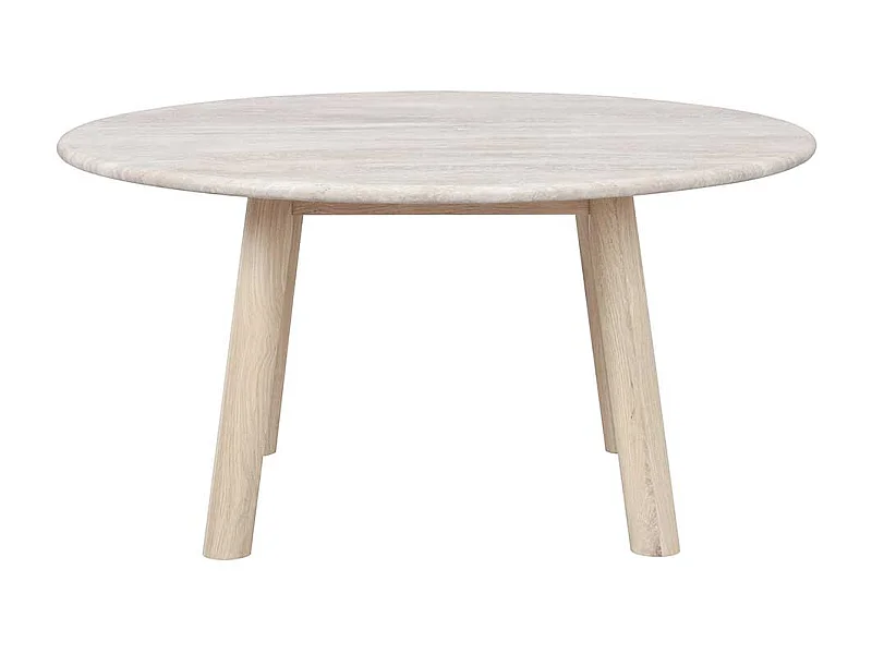 Couchtisch mit beiger Marmorplatte Gestell in Eiche White Wash