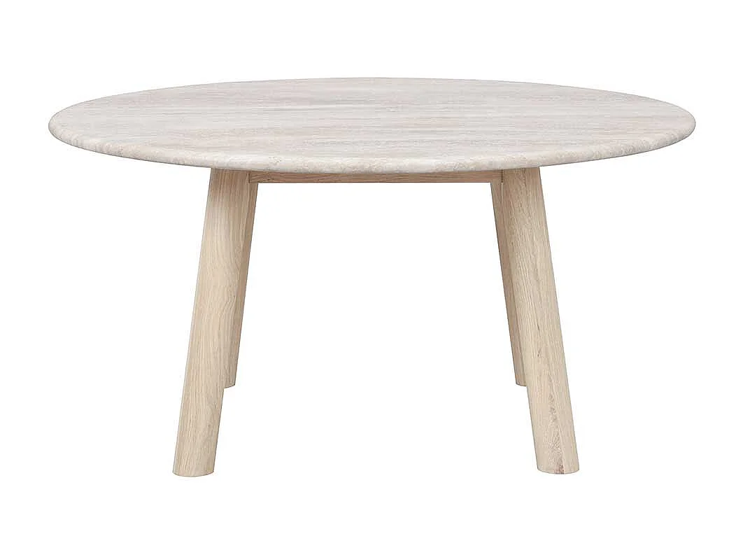 Couchtisch mit beiger Marmorplatte Gestell in Eiche White Wash