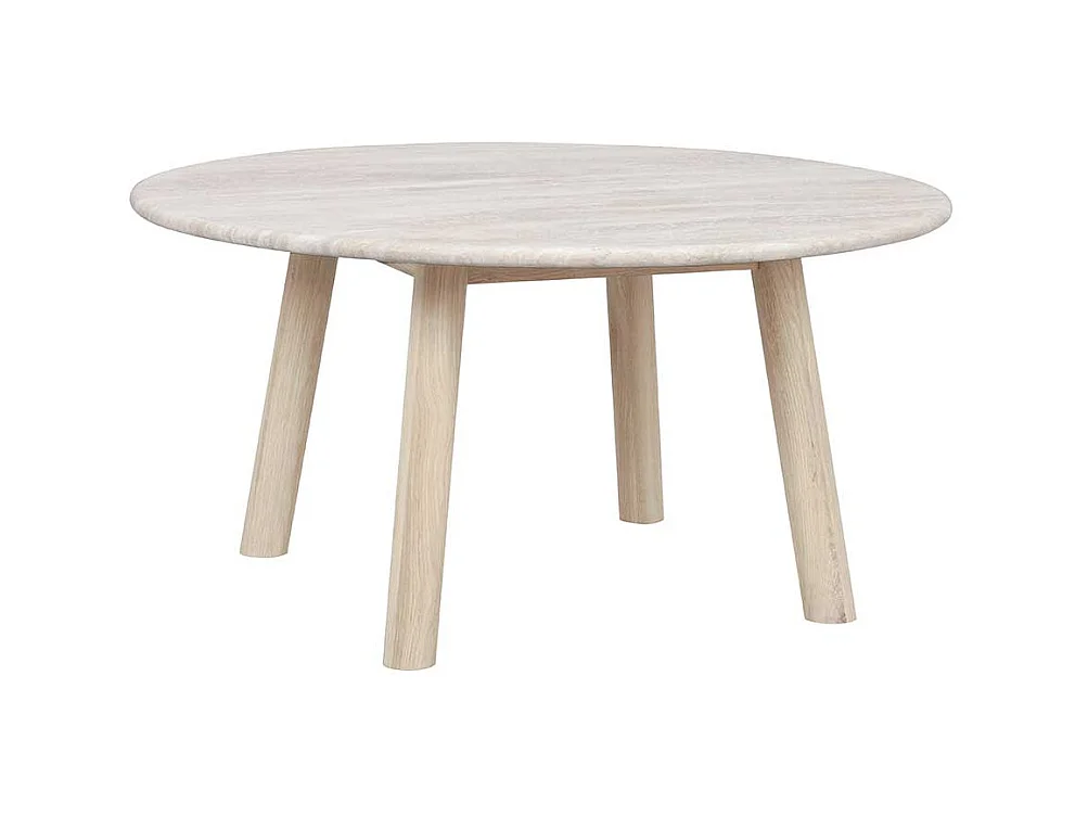 Couchtisch mit beiger Marmorplatte Gestell in Eiche White Wash