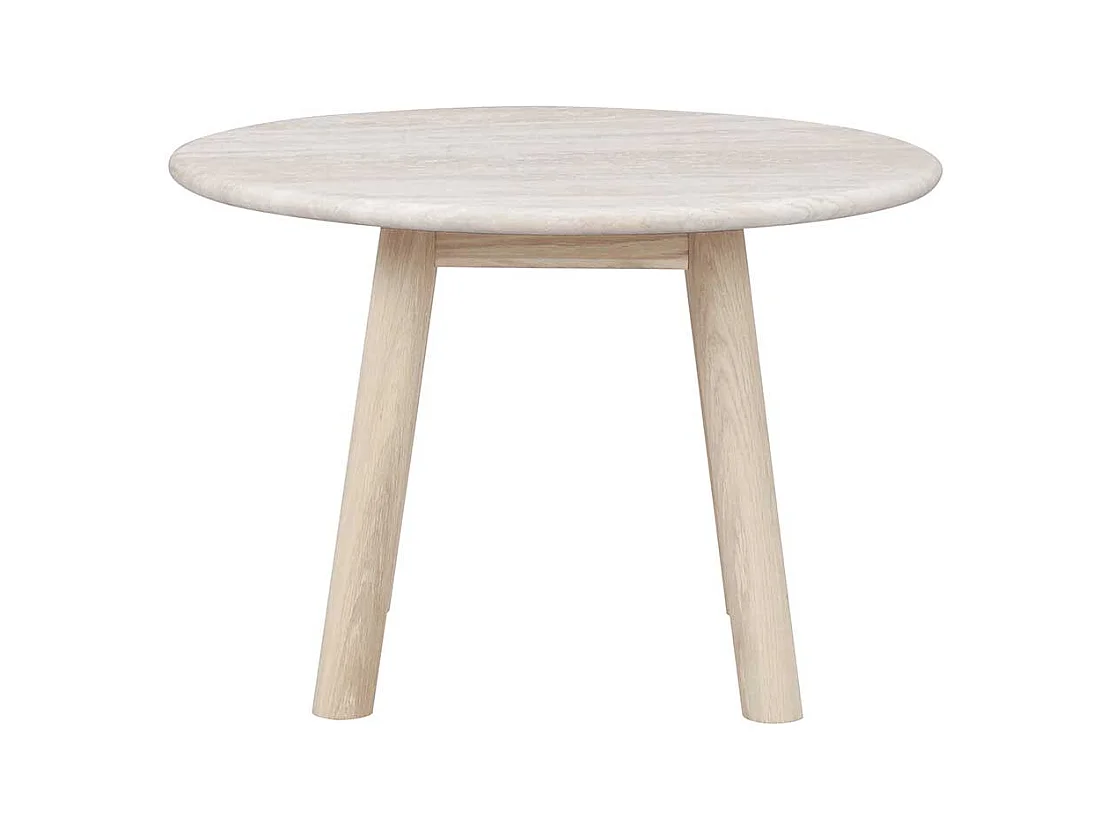 Couchtisch mit beiger Marmorplatte Gestell in Eiche White Wash