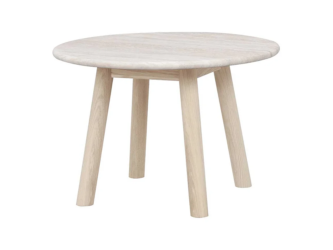 Couchtisch mit beiger Marmorplatte Gestell in Eiche White Wash