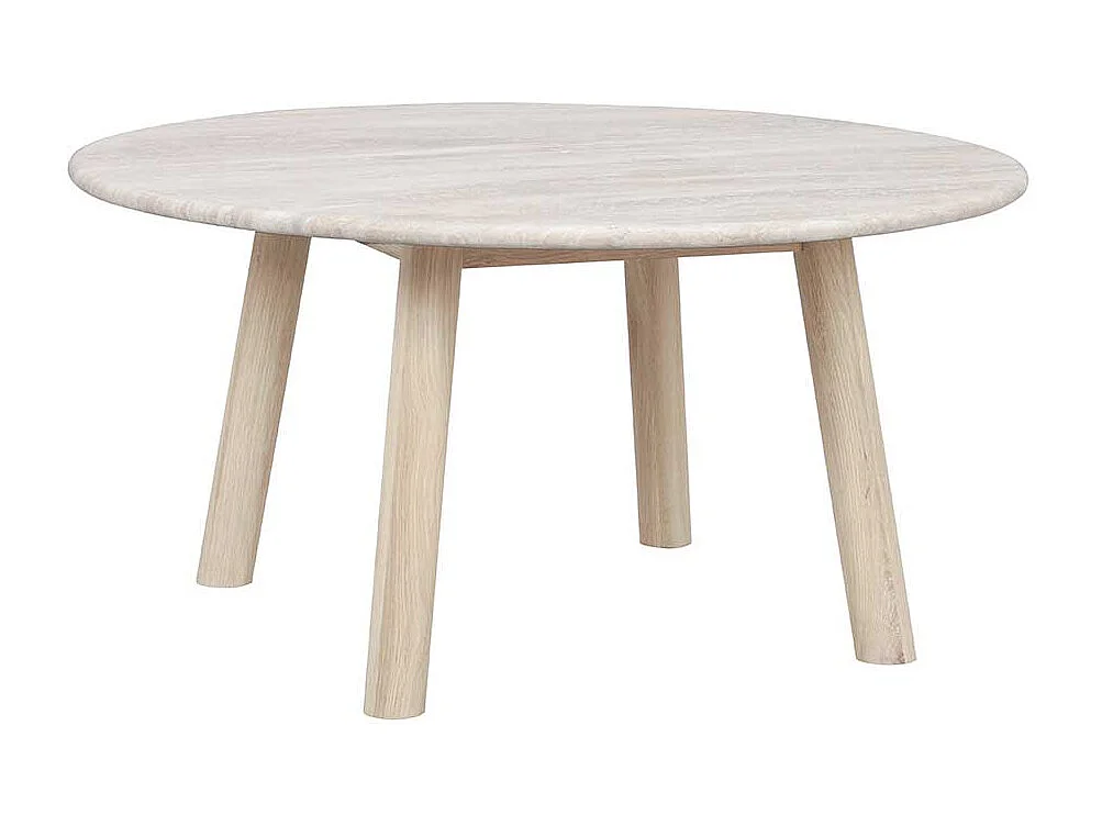 Couchtisch mit beiger Marmorplatte Gestell in Eiche White Wash