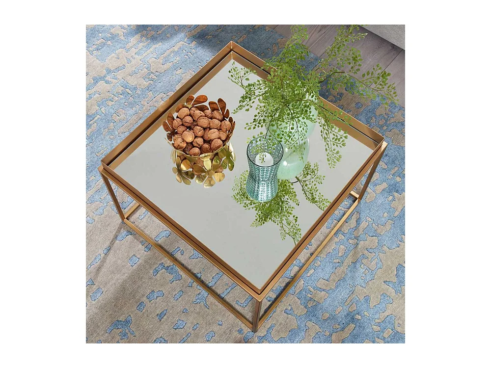 Couchtisch Glas Metall Gold mit Bügelgestell Spiegelglas Platte