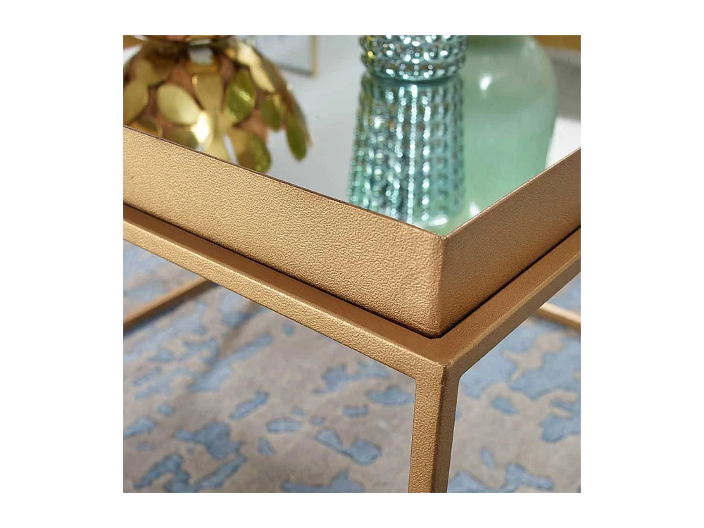 Couchtisch Glas Metall Gold mit Bügelgestell Spiegelglas Platte