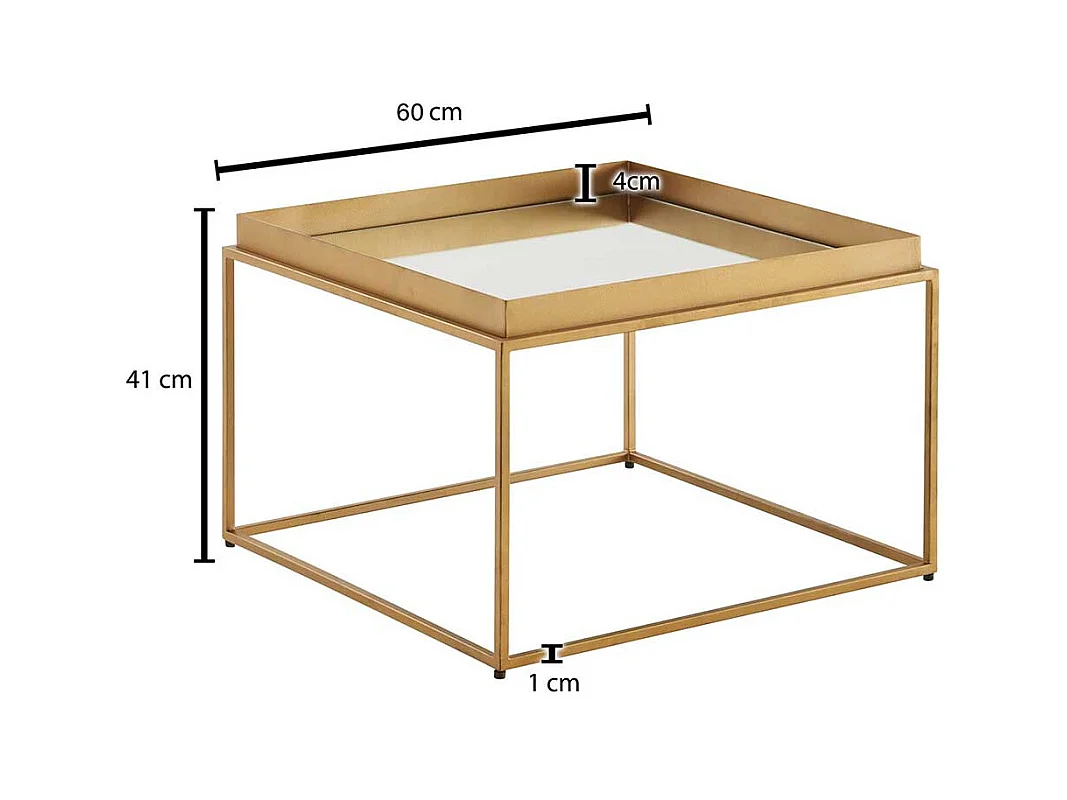 Couchtisch Glas Metall Gold mit Bügelgestell Spiegelglas Platte