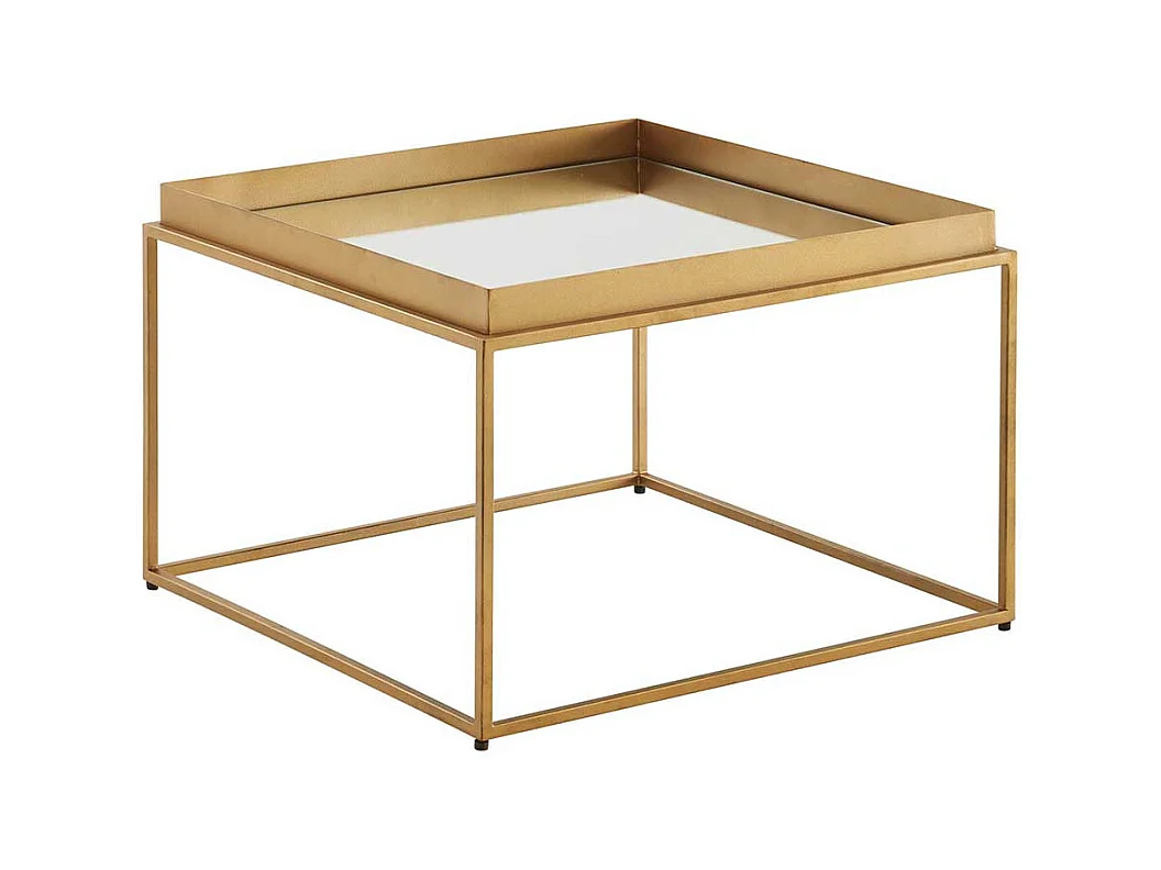 Couchtisch Glas Metall Gold mit Bügelgestell Spiegelglas Platte