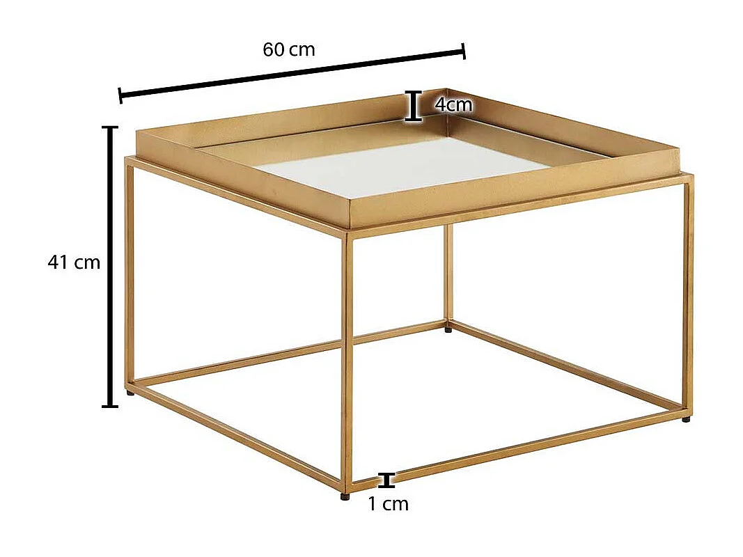 Couchtisch Glas Metall Gold mit Bügelgestell Spiegelglas Platte